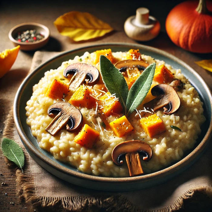 risotto de calabaza asada y setas de temporada