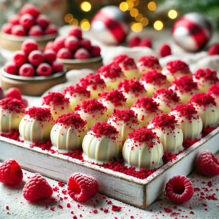 bombones de turrón y chocolate blanco con frambuesa liofilizada, recetas navidad, 