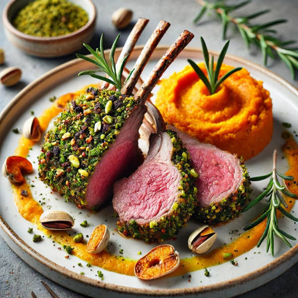 Costillar de cordero con costra de hierbas y pistacho, recetas navidad