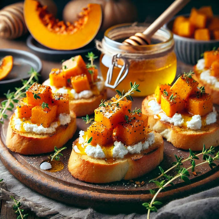 Crostinis de calabaza con queso ricotta y miel de tomillo, recetas otoño