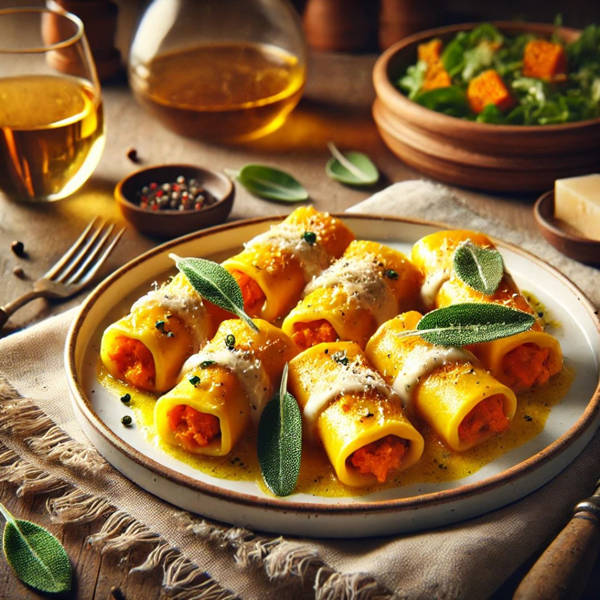 Mini Canelones de Calabaza y Ricota con Salsa de Salvia y Mantequilla Tostada, recetas navidad, aperitivos