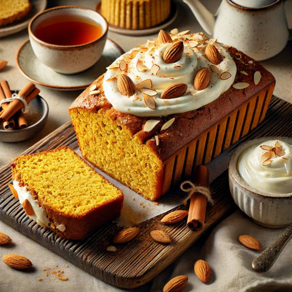 Pan de calabaza con crema de mascarpone y almendras tostadas, recetas navidad, 