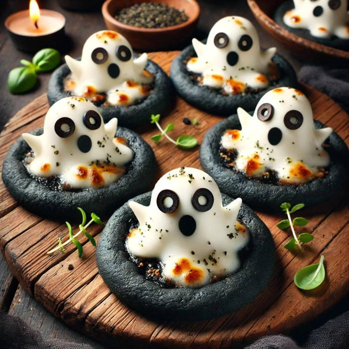 mini pizzas fantasmas de queso