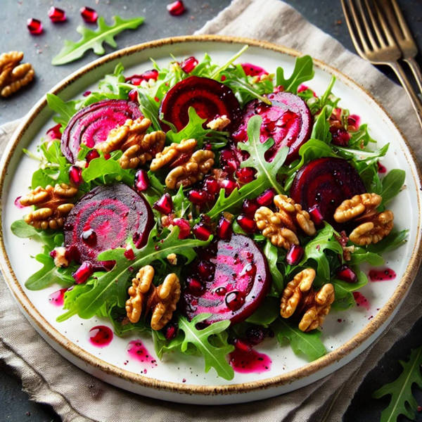 ensalada, remolacha, granada, nueces, recetas otoño