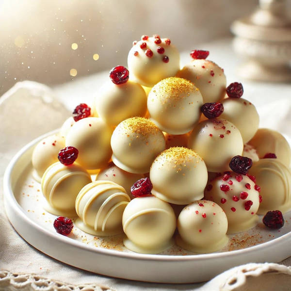 trufas de chocolate blanco y arándanos con un toque de jengibre, recetas navidad, 